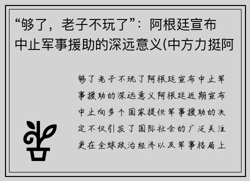 “够了，老子不玩了”：阿根廷宣布中止军事援助的深远意义(中方力挺阿根廷)