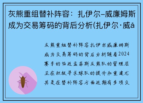 灰熊重组替补阵容：扎伊尔-威廉姆斯成为交易筹码的背后分析(扎伊尔·威廉姆斯)