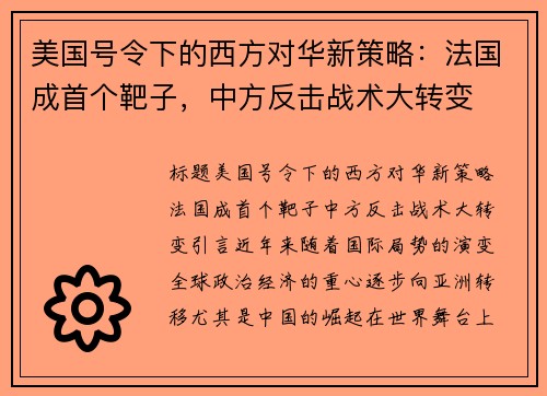 美国号令下的西方对华新策略：法国成首个靶子，中方反击战术大转变